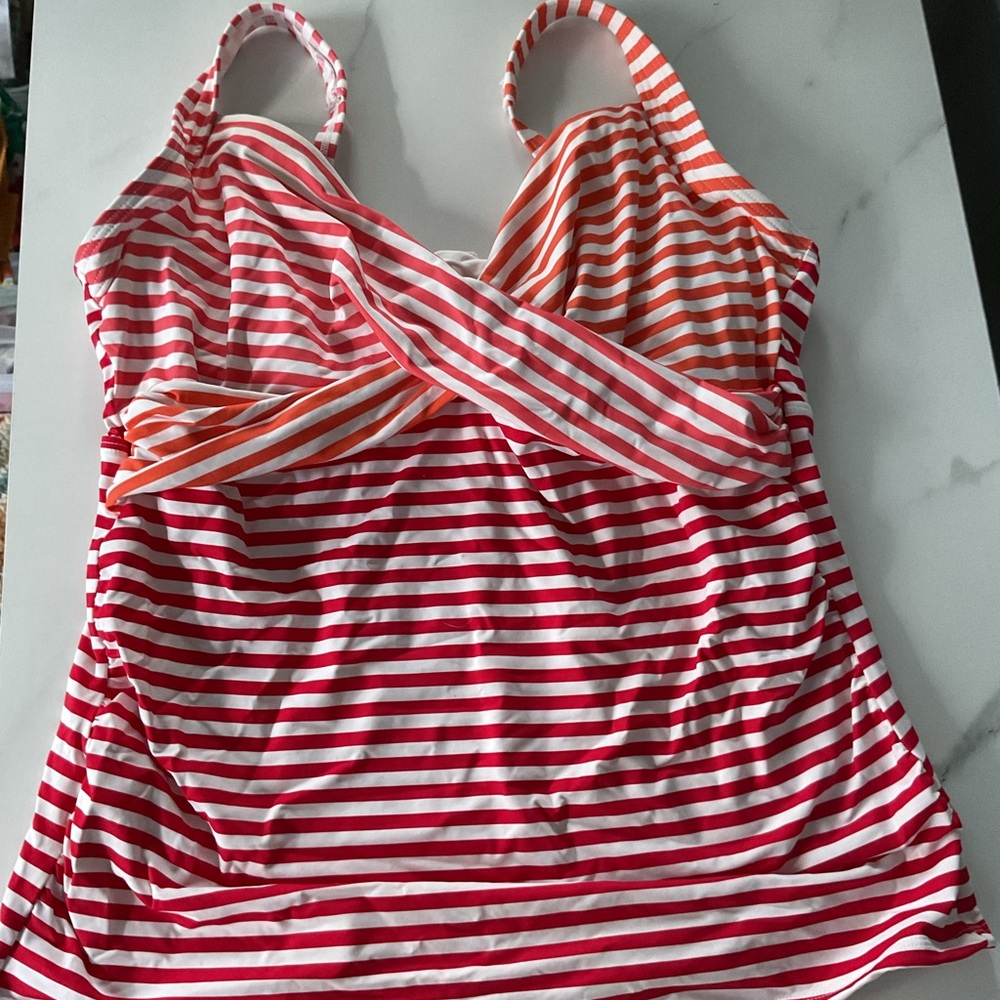 Lands' End Pink and Orange Striped Tankini - Picture 2 of 3